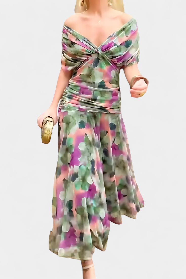 SHAUNA | LONG FLORAL DRESS WITH V-NECK