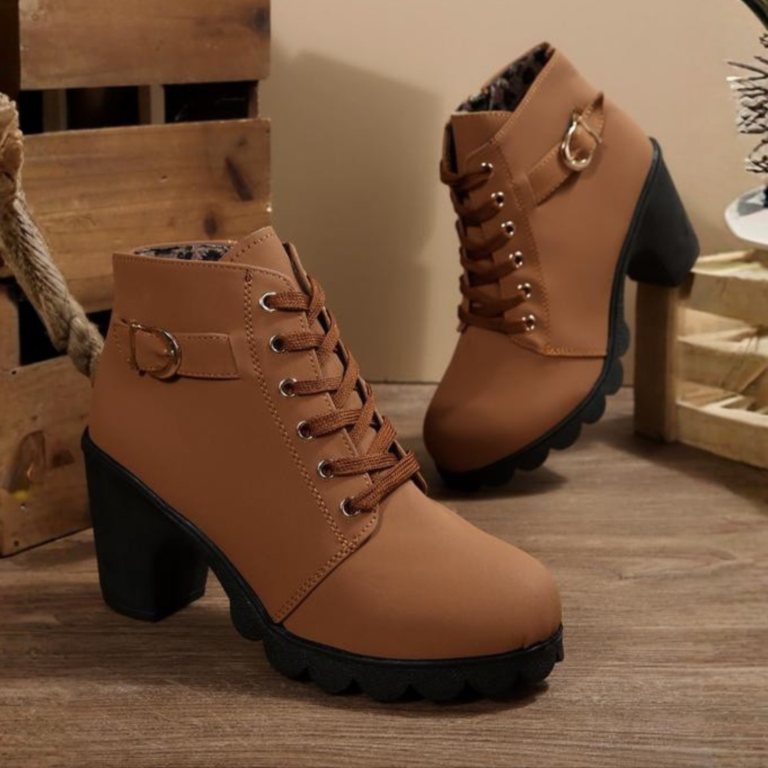 BRÍD | CHIC LACE-UP BUCKLE CHUNKY ANKLE BOOTS