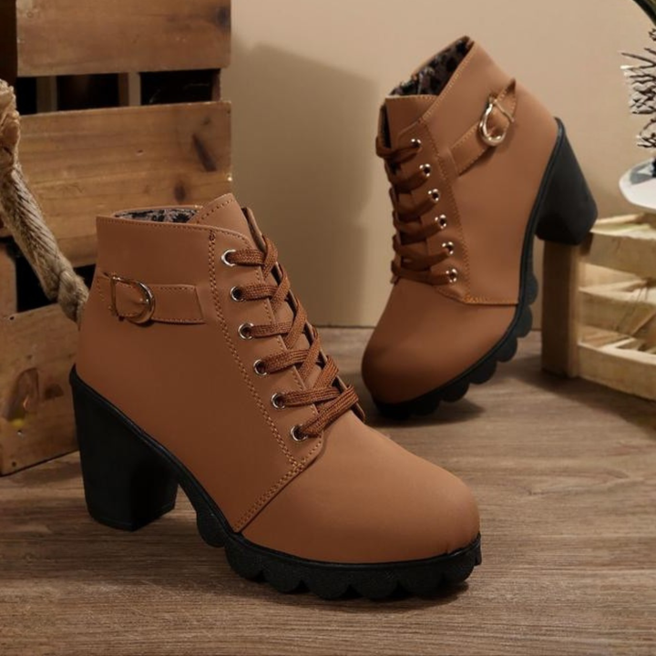 BRÍD | CHIC LACE-UP BUCKLE CHUNKY ANKLE BOOTS