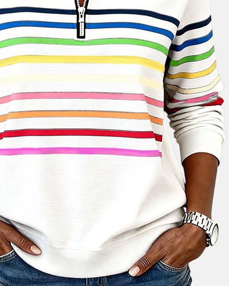 CAOIMHE | RAINBOW STRIPED ZIP SWEATSHIRT
