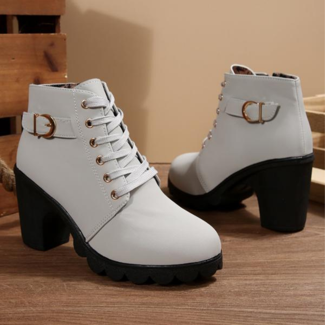 BRÍD | CHIC LACE-UP BUCKLE CHUNKY ANKLE BOOTS