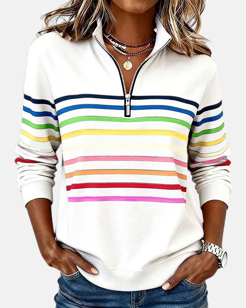 CAOIMHE | RAINBOW STRIPED ZIP SWEATSHIRT