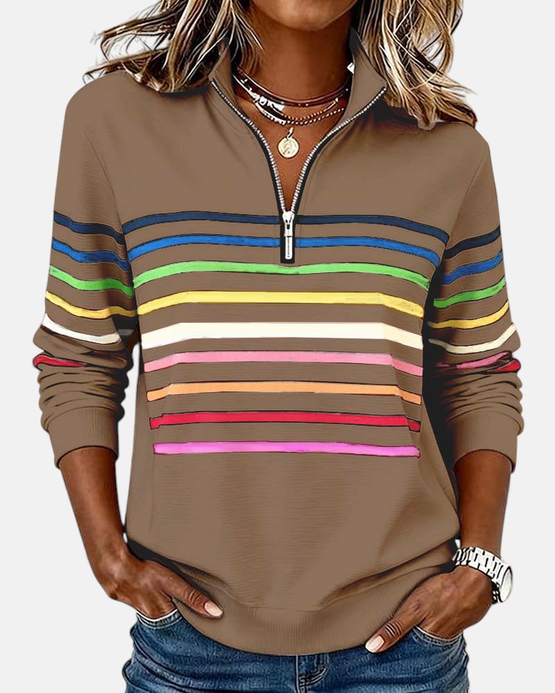 CAOIMHE | RAINBOW STRIPED ZIP SWEATSHIRT