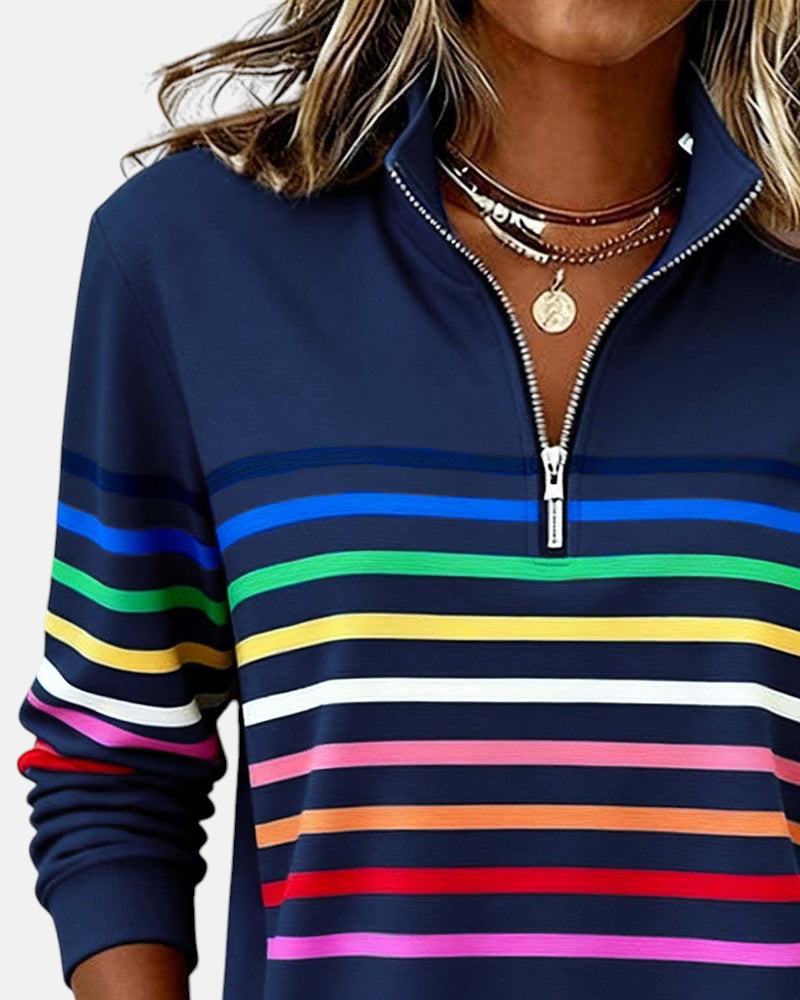 CAOIMHE | RAINBOW STRIPED ZIP SWEATSHIRT