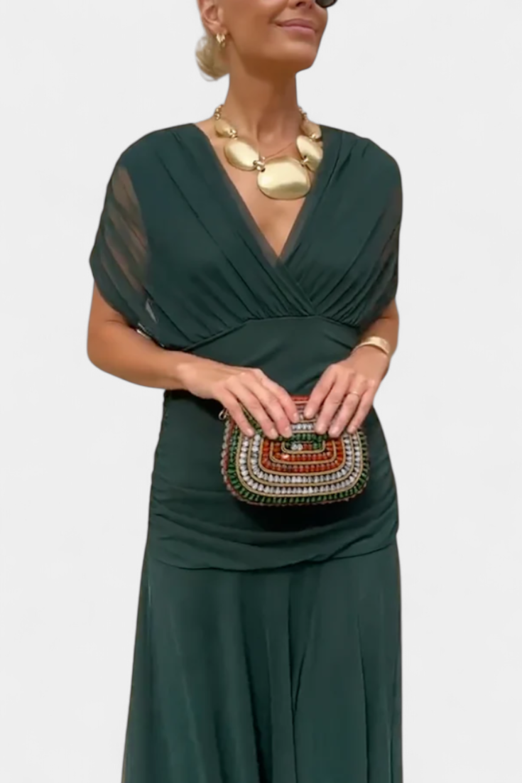 SHAUNA | LONG FLORAL DRESS WITH V-NECK