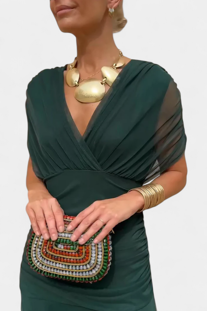 SHAUNA | LONG FLORAL DRESS WITH V-NECK