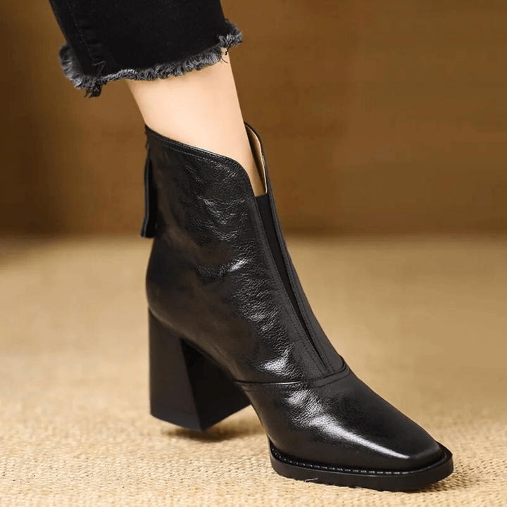 EMER | STACKED HEEL LEATHER ANKLE BOOT